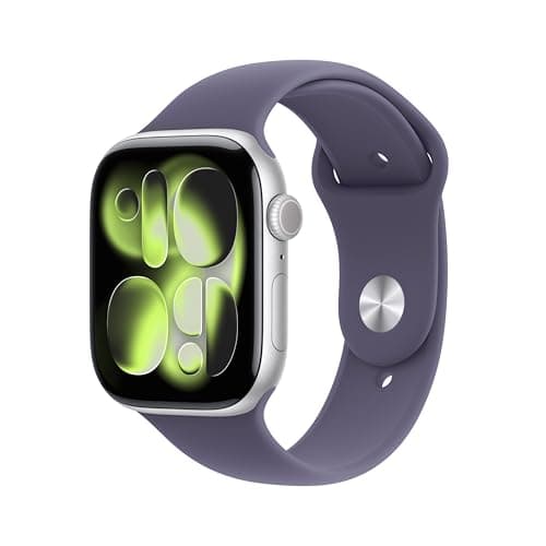 Apple Watch Series 11 GPS, Cassa 46 mm in alluminio color argento con Cinturino Sport viola nebbia - S/M