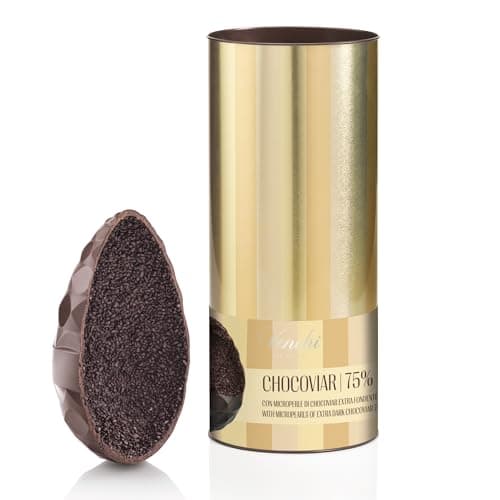 Venchi - Uovo di Cioccolato Chocoviar 75%, 350 Gr, Gusto Cioccolato Extra Fondente con Microperle di Chocoviar, Senza Glutine, con Sorpresa, Collezione Pasqua Venchi, Idea Regalo
