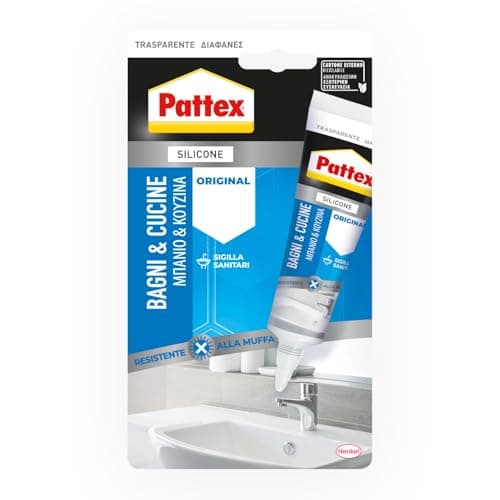 Pattex Bagni&Cucine Original Silicone Trasparente Sigillante, Silicone Cucina e bagno multimateriale e impermeabile, Sigillante Doccia per sanitari, 1 Tubo da 50 ml