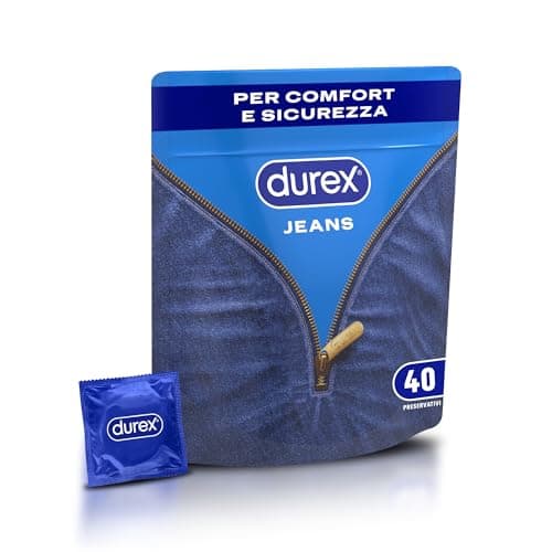 Durex Settebello Jeans, Preservativi Durex Classici, Formato Convenienza, Vestibilità Regular, 40 Profilattici