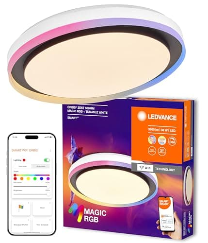 LEDVANCE Smart e Lampada a soffitto a LED WiFi, bianco o nero, 32W, 3400lm, funzionalità di luce bianca, dimmeble, effetto di luce Magic-RGB dinamico, lunga durata, montaggio semplice, 2700-6500K