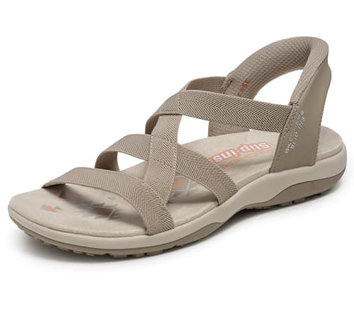 Skechers Reggae Slim-Stretch Flex Hands Free Slip-ins, Sandali Donna, Tortora, 41 EU