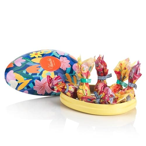 Venchi - Lattina a Forma di Uovo di Cioccolato, 77 g, 7 Ovetti Nocciolati Assortiti, Senza Glutine, Collezione Primavera Venchi Teresa Rego, Idea Regalo