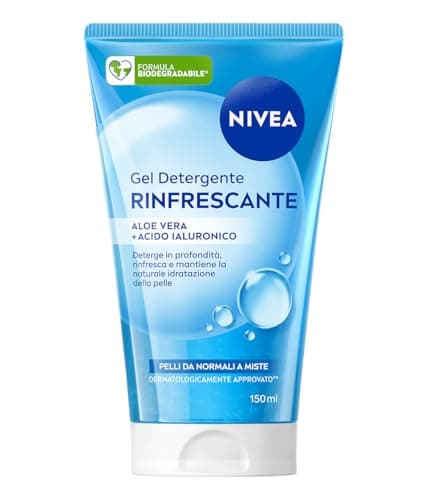 NIVEA Gel Detergente Viso Rinfrescante 150 ml, Detergente schiumogeno viso idratante, Foaming cleanser con Aloe Vera e Acido Ialuronico, Rimuove SPF e impurità, Skincare per pelle da normale a mista