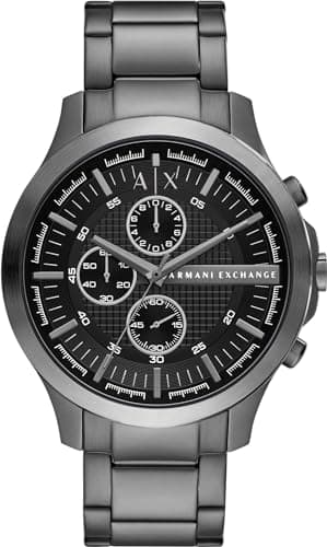 Armani Exchange Orologio per uomo, Movimento cronografo al quarzo e cassa da 46 mm con cinturino in acciaio, Grigio scuro e nero