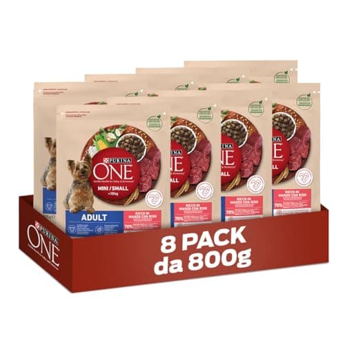 PURINA ONE Mini Small Crocchette per Cani Adulti Ricco in Manzo 8 Sacchi da 800g
