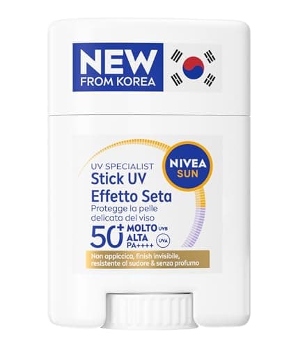 NIVEA SUN UV Viso Specialist Stick UV Effetto Seta SPF 50+ 15 g, Stick solare 50 viso per un'applicazione on-the-go, Protezione solare viso ultra-leggera e invisibile, Skincare coreana senza profumo