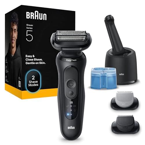 Braun Serie 5 Rasoio Elettrico Barba, Wet&Dry, Regolabarba Uomo, Rasoio Barba, 50 Min Di Utilizzo, Stazione SmartCare 4in1, +2 Accessori, Senza Fili, 100% Impermeabile, 52-N7650CC, Nero