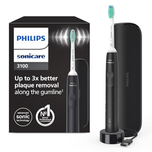 Philips Sonicare 3100 spazzolino elettrico sonico, sensore di pressione e timer, custodia da viaggio, colore nero, HX3673/14, Sonicare 3100, Nero