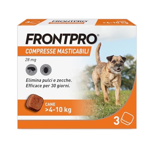 FRONTPRO 3 Compresse Masticabili Antiparassitario per Cani di Peso > 4-10 kg Protegge da Pulci e Zecche, Antipulci in Confezione da 3 Compresse da 28.3 mg di Afoxolaner, 4kg-10kg