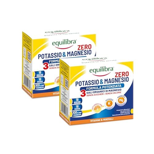 Equilibra Integratore Potassio e Magnesio, Senza Zucchero, Reintegro Sali Minerali, Gusto Limone e Arancia, 36 Bustine