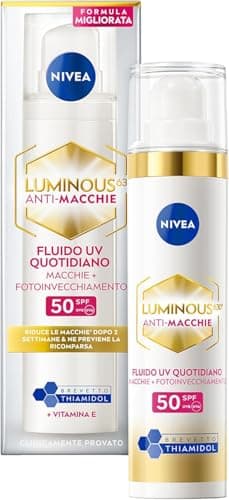 NIVEA Luminous630 Anti-Macchie Fluido UV Quotidiano Crema viso SPF 50 40 ml, Antimacchie viso contro il fotoinvecchiamento con Acido Ialuronico, Thiamidol brevettato e filtri UVA/UVB