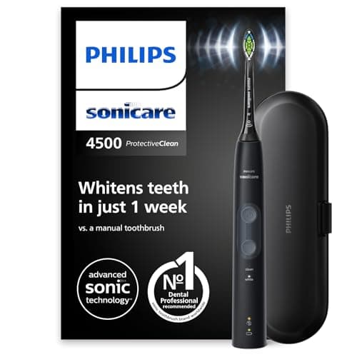 Philips Sonicare ProtectiveClean 4500 spazzolino elettrico, spazzolino sonico con 2 modalità di spazzolamento, Clean e White, sensore di pressione, timer e custodia da viaggio, nero, modello HX6830/53