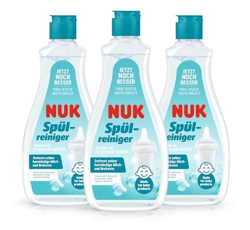 NUK detergente per biberon | 500 ml | Ideale per la pulizia di biberon, tettarelle e accessori | Detergente senza profumo | pH neutro | Biberon 100% riciclabile | Confezione da 3
