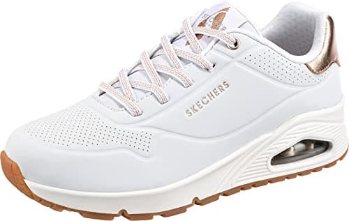 Skechers Donna Uno Shimmer Away Trainers, White Durabuck, Rose Gold Duraleather/Mesh Tr, 39 EU