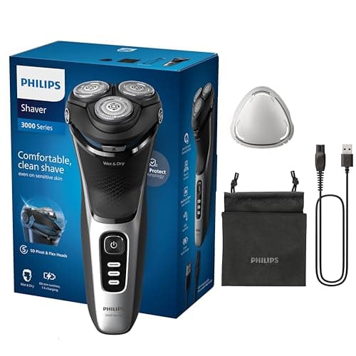 Philips rasoio elettrico serie 3000 - Rasoio elettrico Wet & Dry per uomo con tecnologia SkinProtect, colore Deep Black, rifinitore a scomparsa, rasoio cordless, astuccio da viaggio (modello S3241/12)