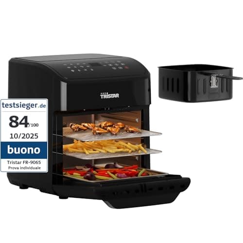 Tristar Friggitrice ad Aria 12 L con Funzione Mini Forno, Airfryer 2 in 1 Ventilato, 12 Programmi, Display Digitale, Finestra, Funzione Shake, Senza BPA, 1800 W, FR-9065