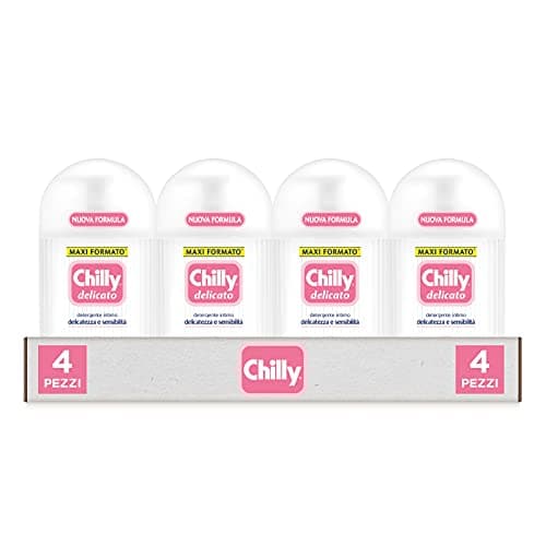 Chilly, Detergente Intimo Delicato, Detergente per l'Igiene Intima con Molecola Antiodore - Formula Delicata e Lenitiva - PH 5, Clinicamente Testato - Confezione da 4 Flaconi da 300 ml