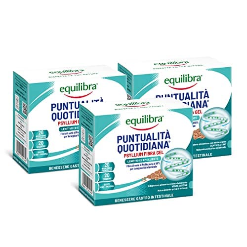 Equilibra Integratori Alimentari, Psyllium Fibra-Gel, Integratore con Fibra di Psyllio Nota per la Regolarità del Transito Intestinale e l'Assorbimento dei Nutrienti, 3 Pezzi da 20 Bustine Monodose