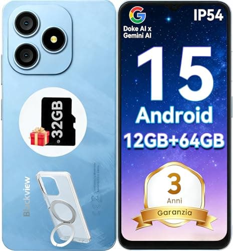 Blackview Wave 9C Smartphone Android 15 con Cover Girevole a 360°, Telefono Cellulare IP54 6.56'' HD+, 12GB+64GB Telefoni, Cellulari 5000mAh, 13+8MP, Dual 4G SIM, OTG, GPS, 3.5mm Jack