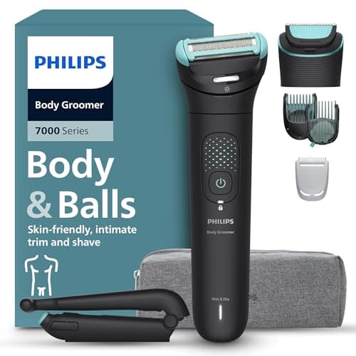 Philips Bodygroom Serie 7000 - Rifinitore per uomo, testina flessibile 2D, tripla protezione, Testine intercambiabili, Rifinitura e rasatura intima, Impermeabile 100%, 120 minuti autonomia, BG7480/15