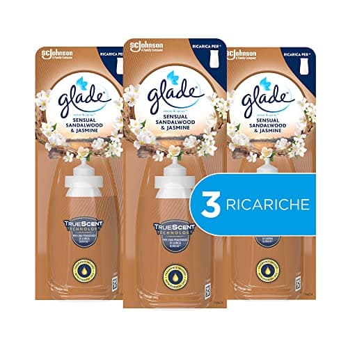 Glade Sense & Spray Profumatore per Ambienti con Oli Essenziali e Sensore di Movimento, Fragranza Gelsomino e Sandalo di Bali, 3 Ricariche