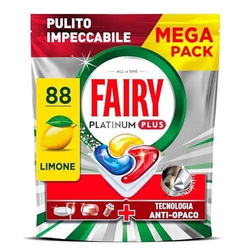 Fairy Platinum Detersivo Pastiglie Lavastoviglie Plus, Brillantante, 88 Capsule, Limone, Tecnologia Anti-Opaco, Contro Il Grasso e le Incrostazioni Ostinate Anche Nei Cicli Brevi