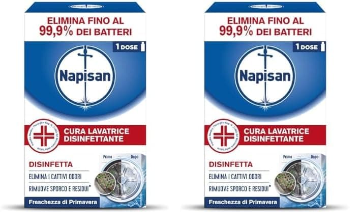 Napisan Cura Lavatrice Disinfettante Freschezza di Primavera, Elimina i Cattivi Odori, Rimuove Sporco e Residui di Sapone, Confezione da 500ml