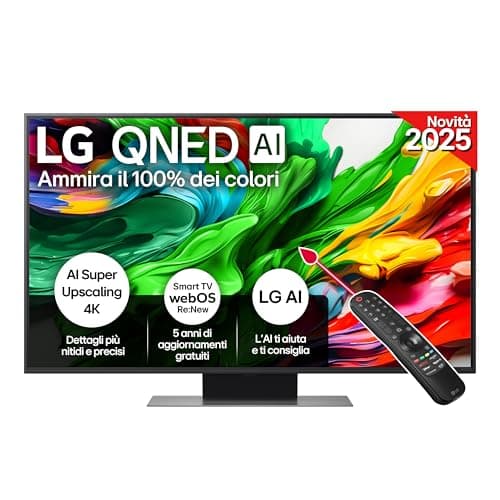 LG QNED evo AI QNED86 TV 50 pollici, Smart TV 4K, Processore α7 Gen8, Dynamic QNED Color, Local Dimming, webOS con AI e telecomando puntatore AI, Gaming con VRR 4K@60Hz, 50QNED86A6C 2025