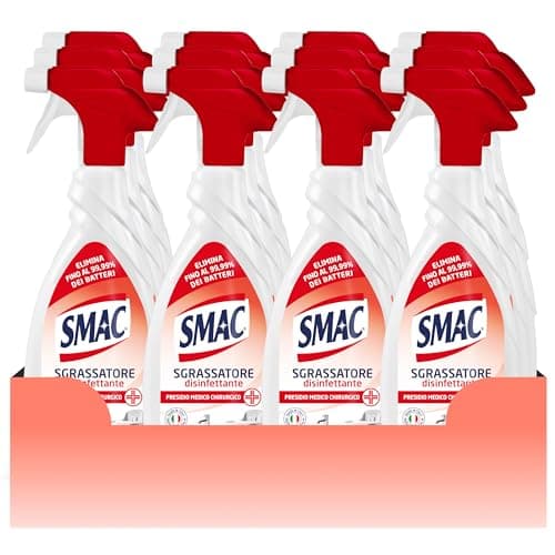 Smac - Sgrassatore Disinfettante, Detergente Spray Multisuperficie con Azione Sgrassante e Antibatterica, 650 ml x 12 Pezzi