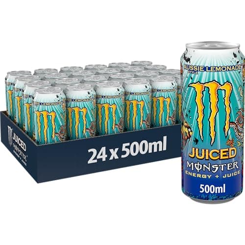 Juiced Monster Aussie Lemonade, Bevanda Energetica al Gusto Limonata con Miscela Energetica e 160 mg di Caffeina, 24 Lattine da 500 ml