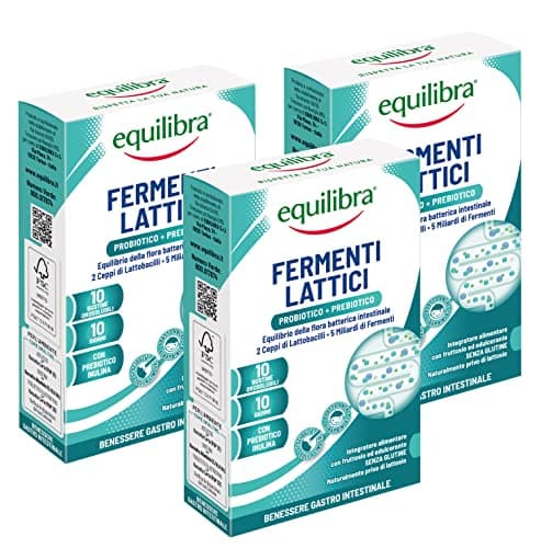 Equilibra Integratori Alimentari, Fermenti Lattici, 5 Miliardi U.F.C, Integratore con Fermenti Lattici ad Azione Probiotica, con Inulina, Equilibrio Flora Intestinale,3 Pezzi da 10 Bustine Orosolubili