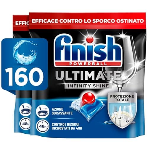 Finish Ultimate Infinity Shine Pastiglie Lavastoviglie, 160 Capsule Lavastoviglie, Detergenti per Lavastoviglie contro lo Sporco e i Residui Incrostati