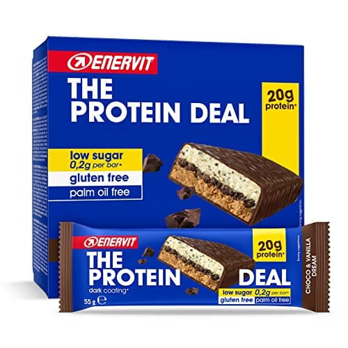 Enervit, The Protein Deal Choco & Vanilla Dream, Barrette Proteiche, Gusto Vaniglia e Cioccolato Fondente, 20g di Proteine, 0,2g di Zuccheri, Snack Goloso e Salutare, Senza Glutine, 12 Barrette da 55g