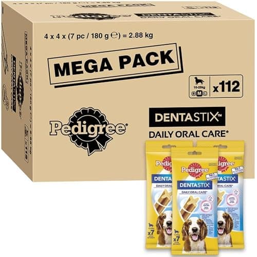 Pedigree Dentastix Daily Dental Dog Chews, medium, 112 bastoncini (4 x 4 x180 g)